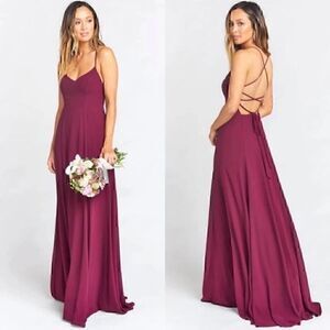 NWT Show Me Your Mumu Godshaw Goddess Gown in Merlot Chiffon  Small